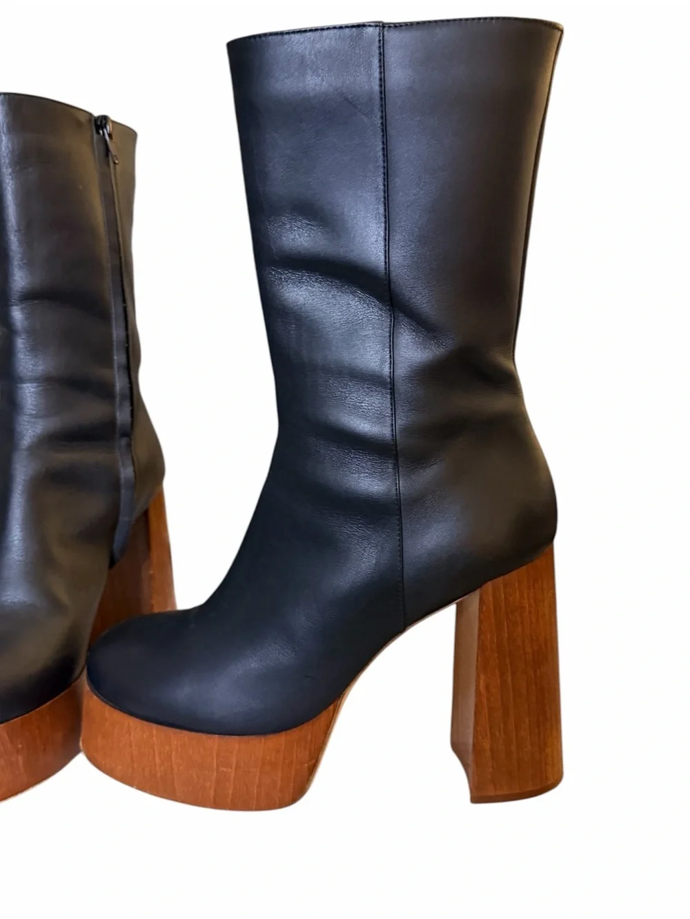 Gia Borghini x Rosie Black Leather Wood Platform Boots EU 40 US 10